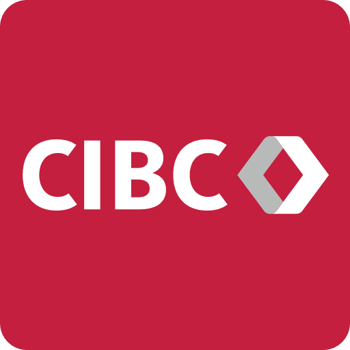 The official red and white logo of CIBC, one of Canada's Big 5 banks offering dedicated newcomer banking packages, zero-fee starter accounts, and in-branch support for permanent residents.