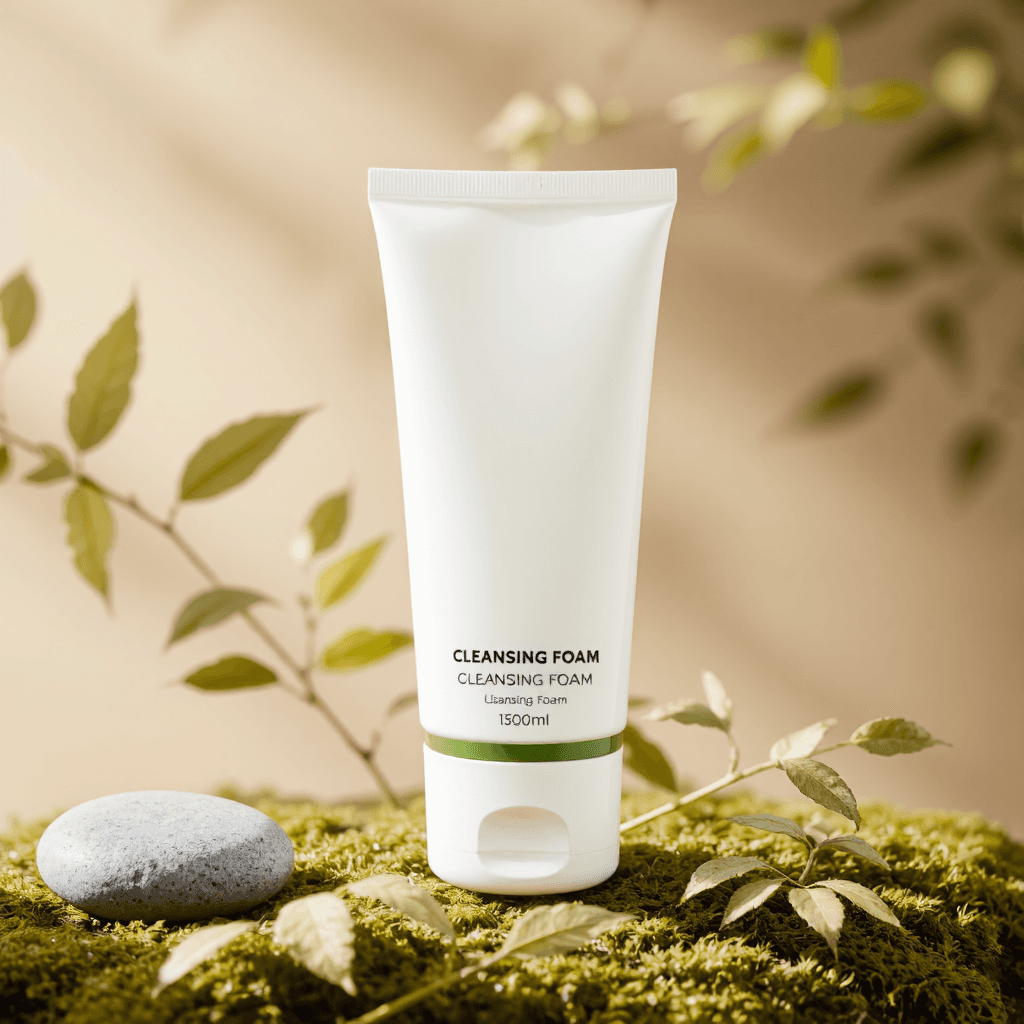 product photography of a tube of cleansing foam