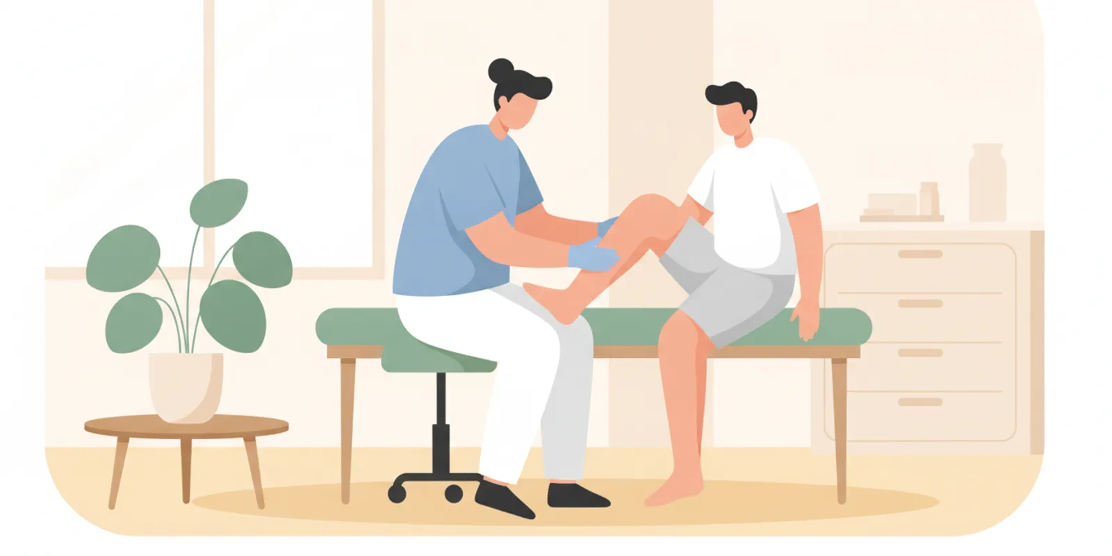 Foot and ankle clinician examining a patient's foot during a diabetes-related foot care visit