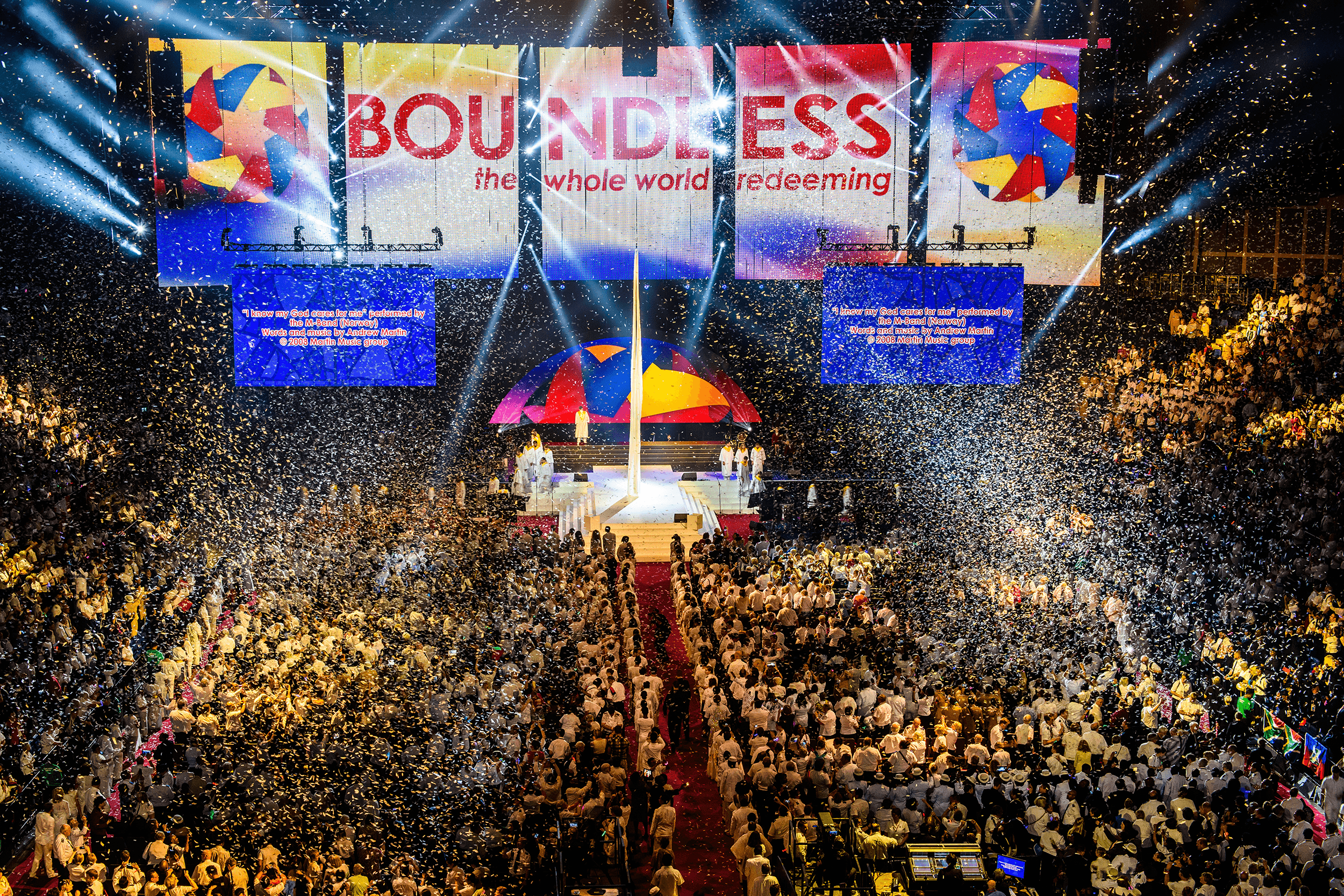 Salvation Army 150th Anniversary arena with logo and staging