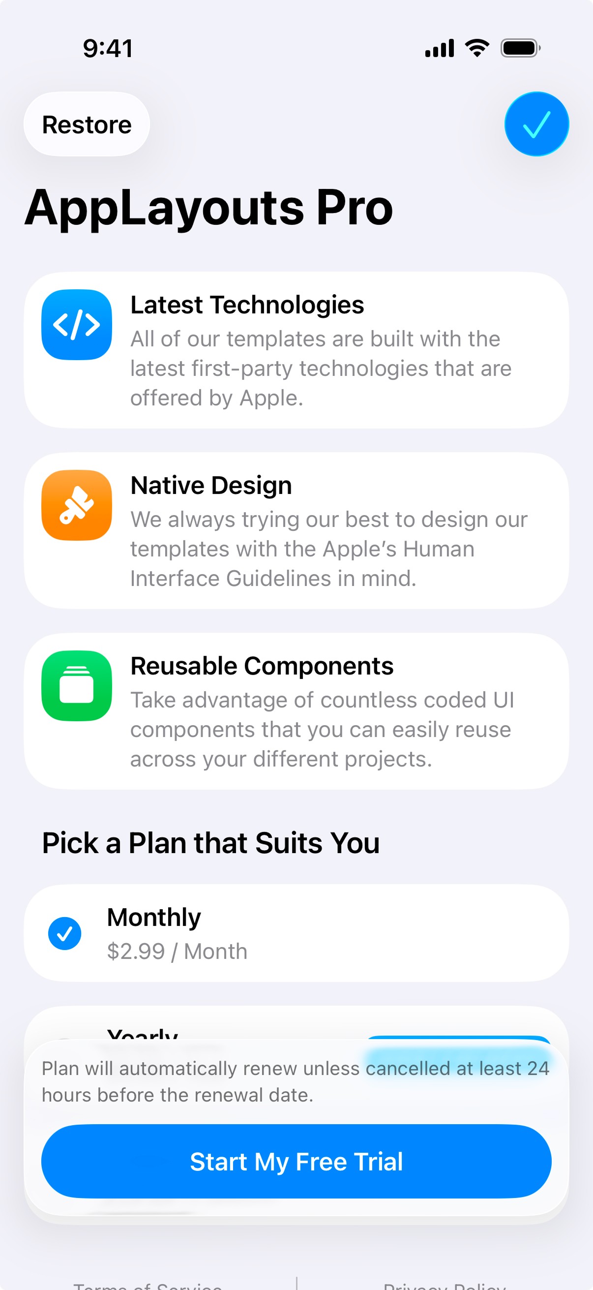 iOS screen from AppLayoutsUI.