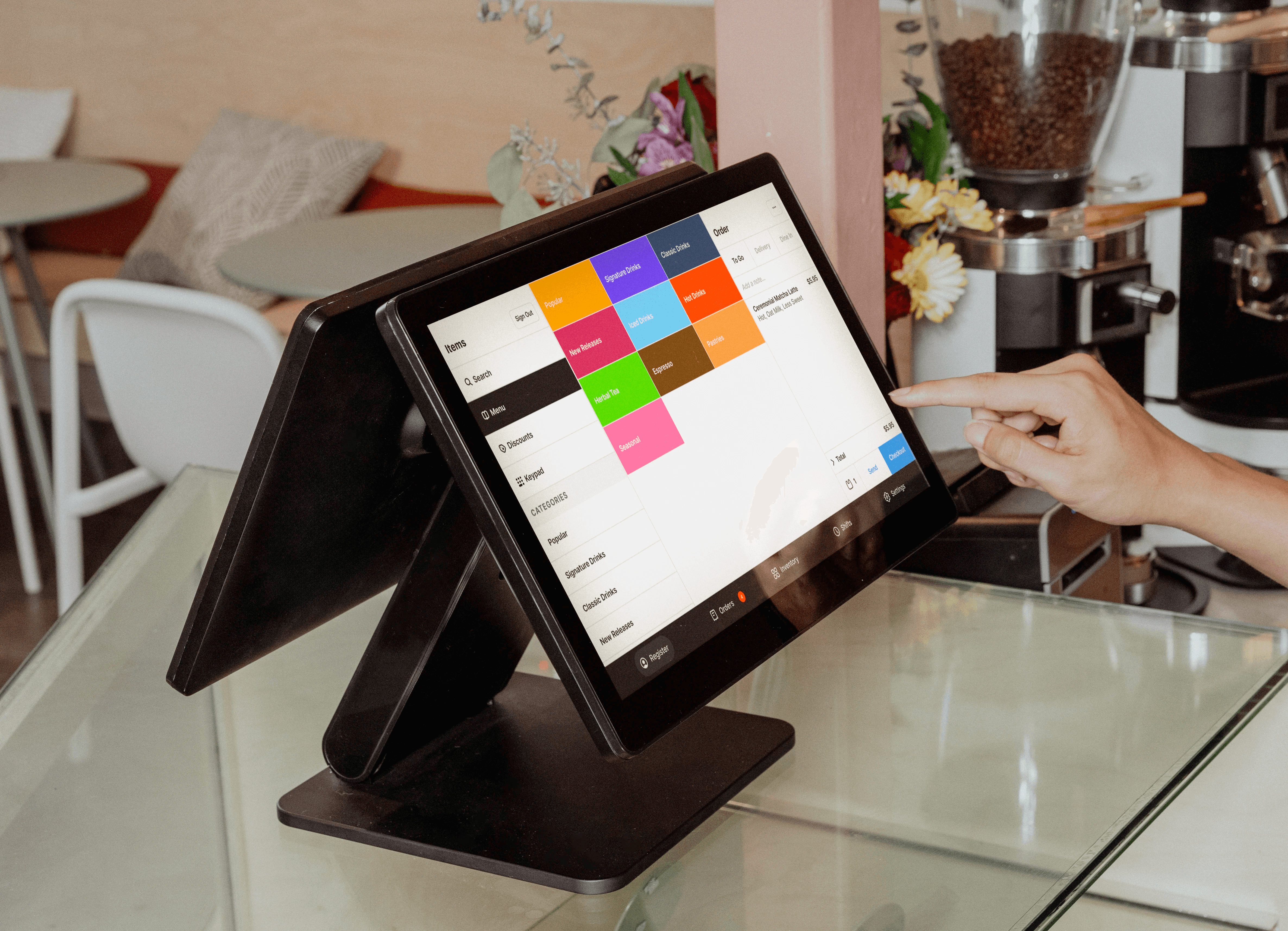 dual screen register at quick serve restaurant