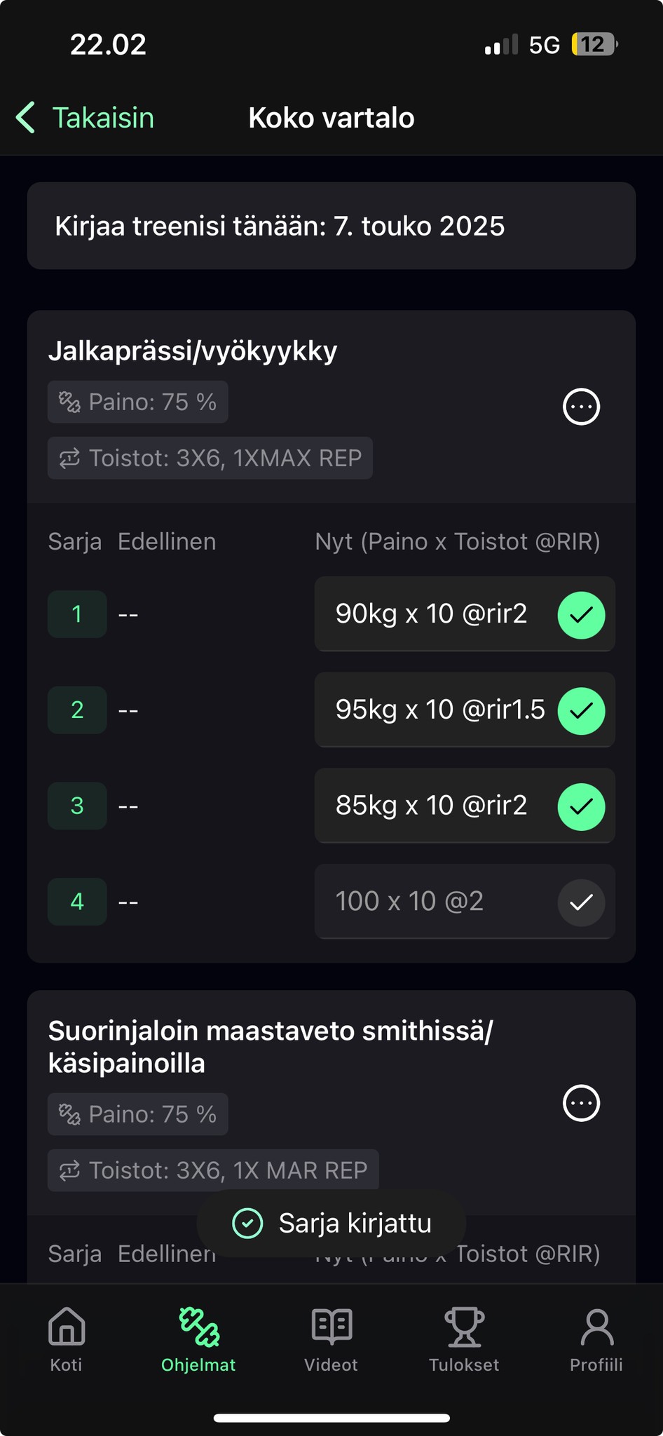 KORE treenikirjanpitosovellus