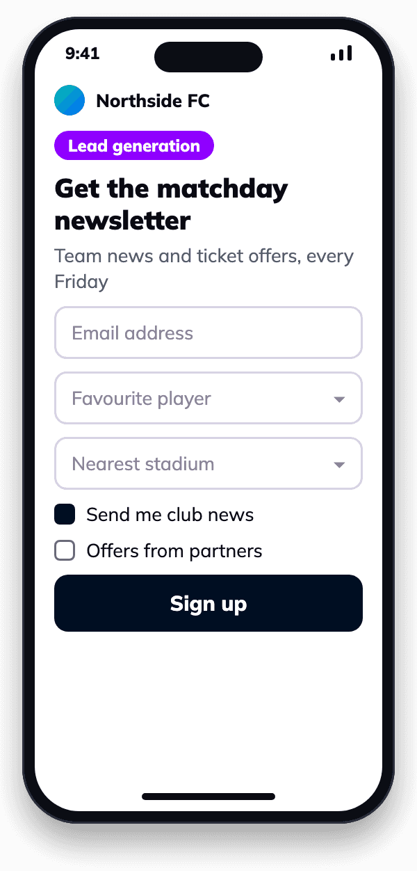 Newsletter sign-up form on a phone