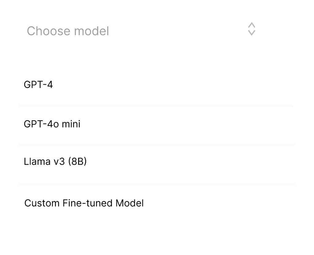 Image which shows a drop down between different LLM