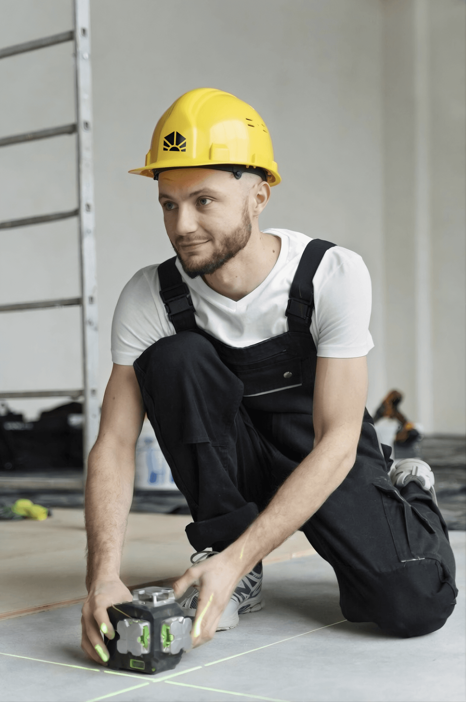 Verlegung von Bodenbelag in modernem Innenraum.