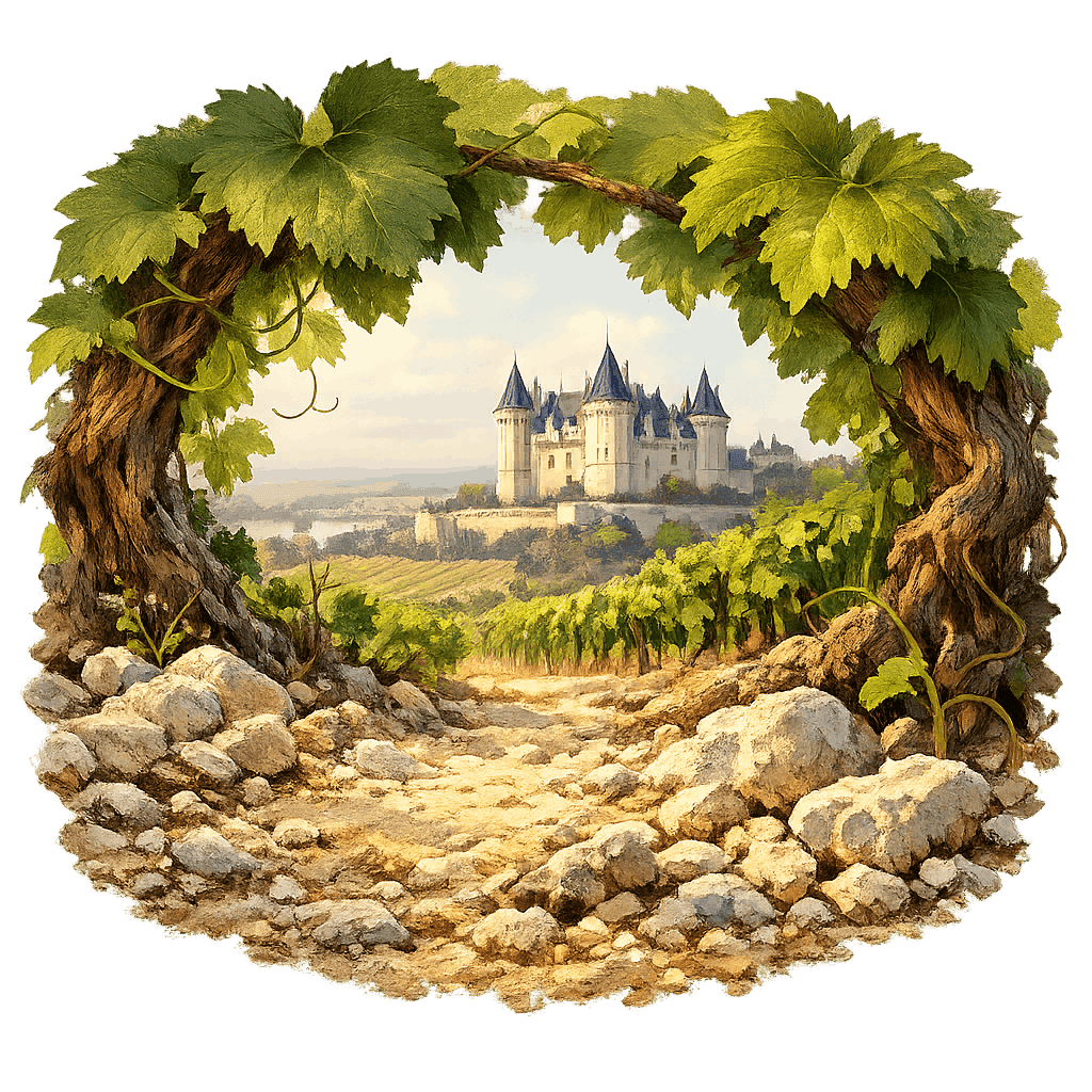 Detailed graphic of the Saumur-Champigny wine region.