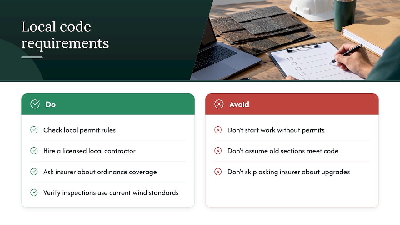 Local building codes and regulations on wind-damaged roofs — overview diagram