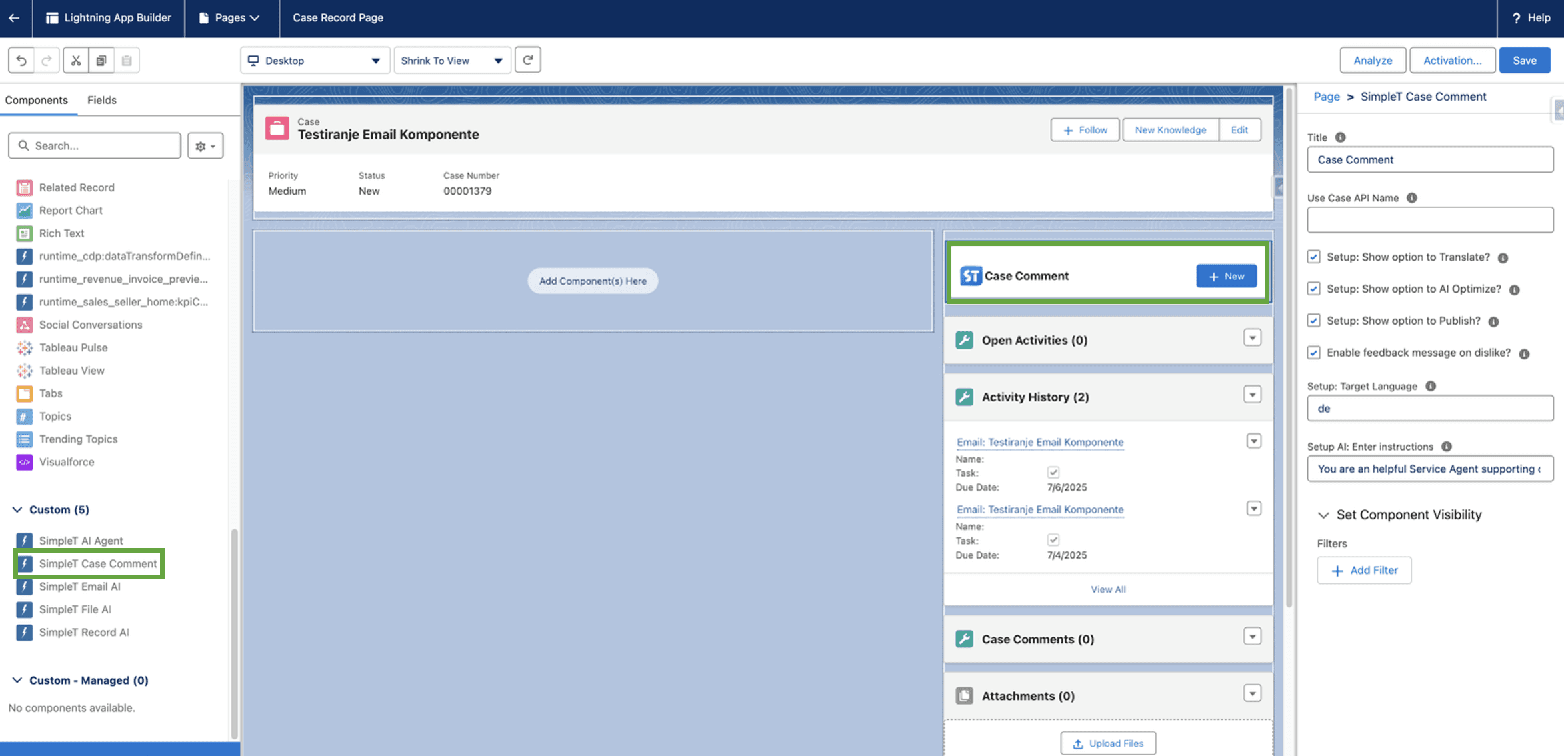 Smart Case Comment Component Setup on Salesforce Record Page