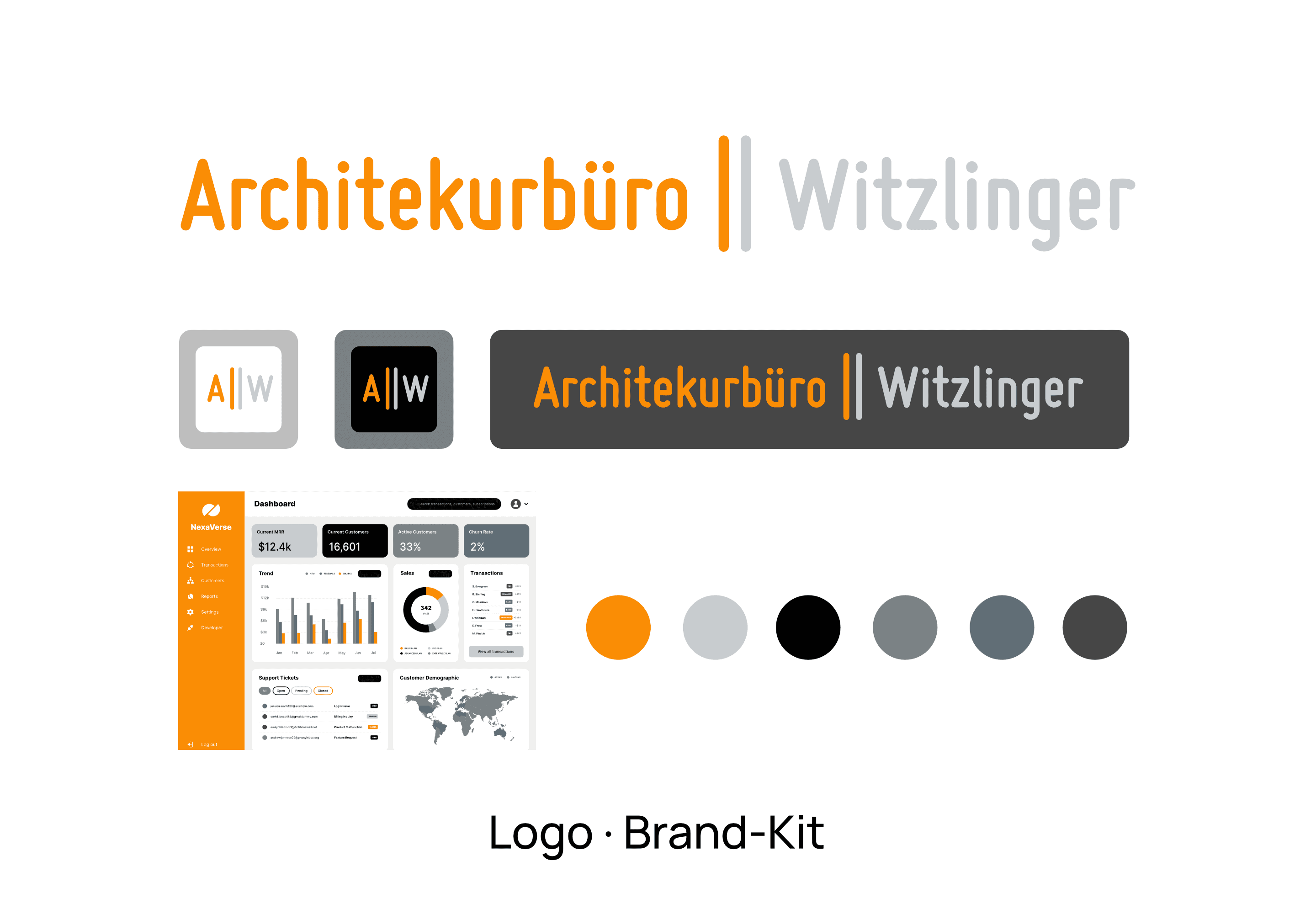 Corporate identity development including logo, fonts, and colors for an architecture firm.