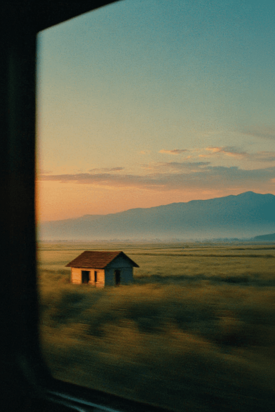 A house in the distance looking through a window