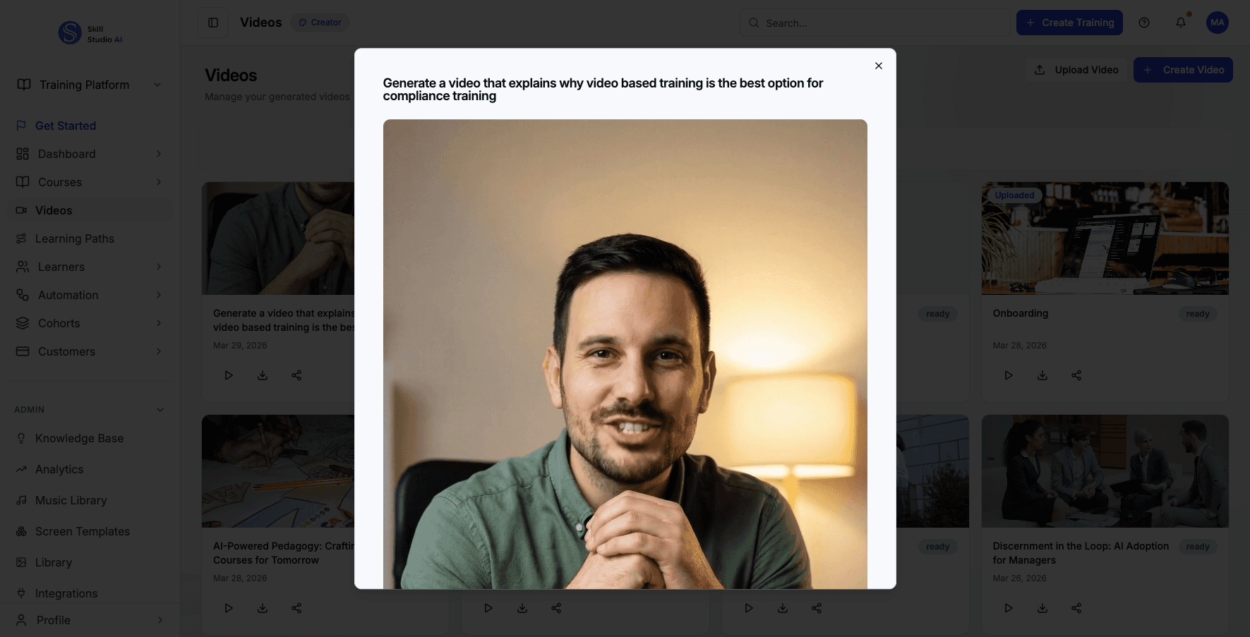 Click Close to exit the video preview and return to your library.