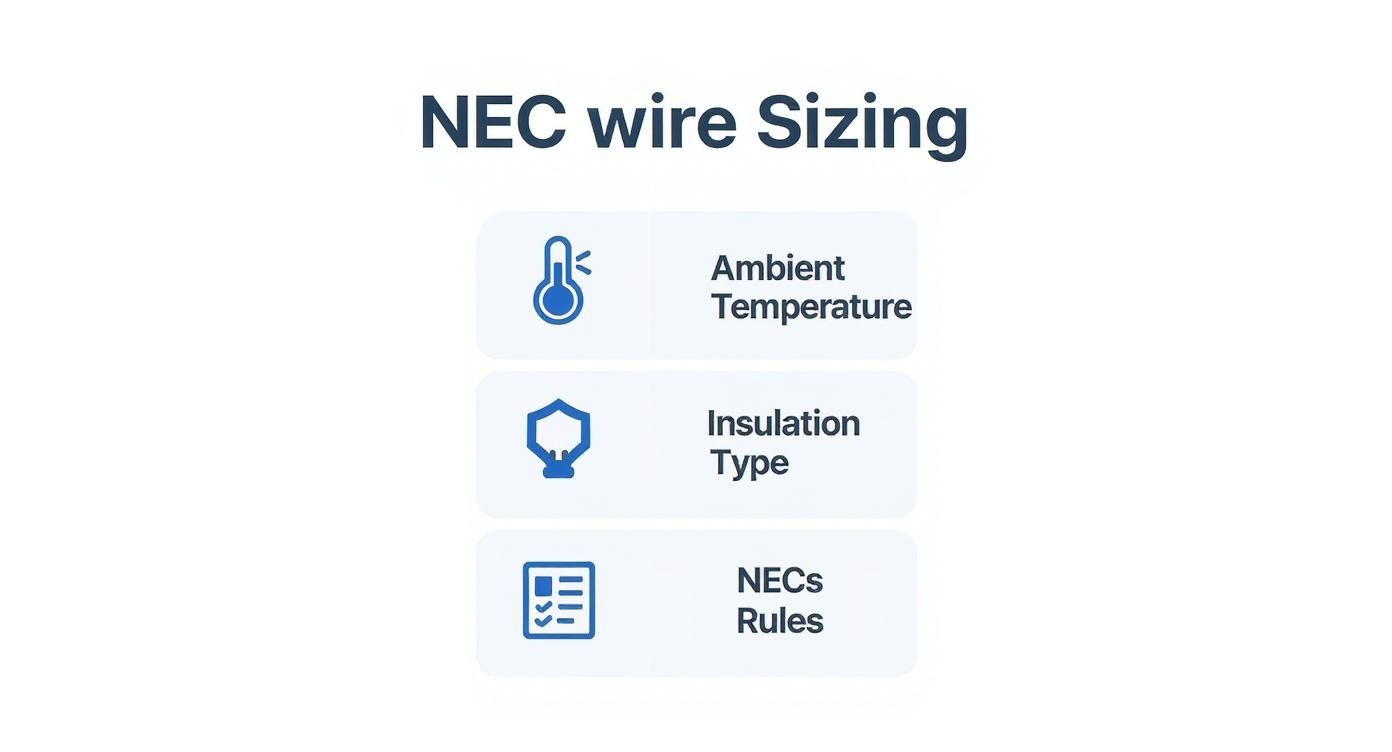 a infographic showing considerations for NEC wire sizing
