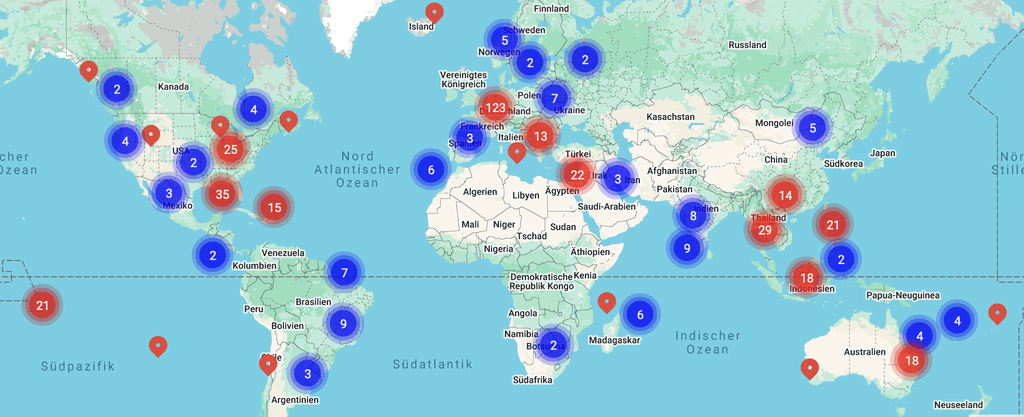 Octologs dive sites map