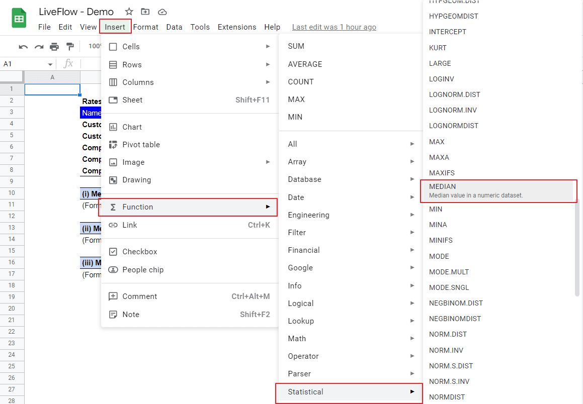 Use the MEDIAN formula in Google Sheets