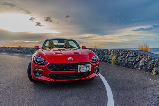 Red Fiat 124 Spider For Rent In Kona On Big Island of Hawaii
