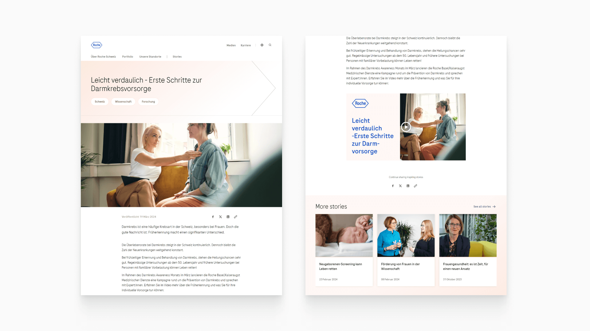 Stories section screen on the Roche corporate website - desktop view