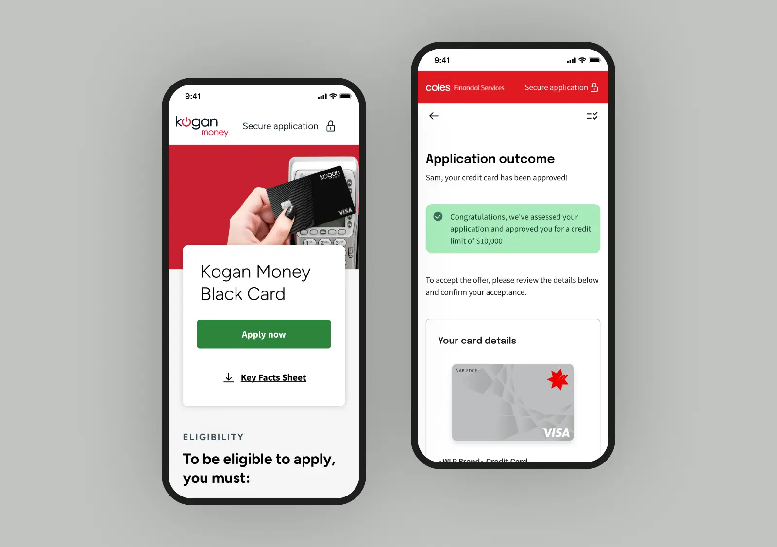 Image of credit card application screens on a phone