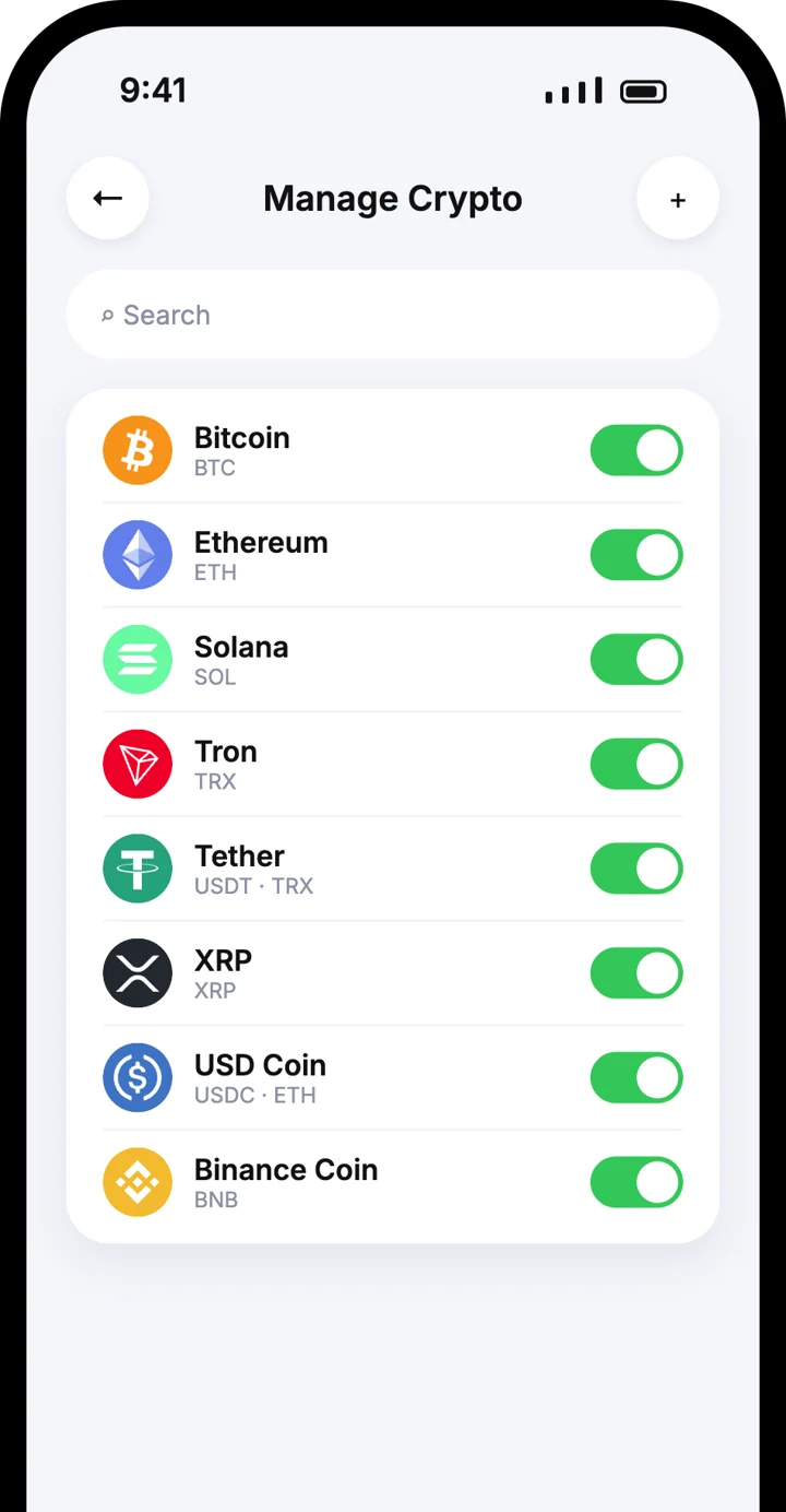 Atom Wallets app screen