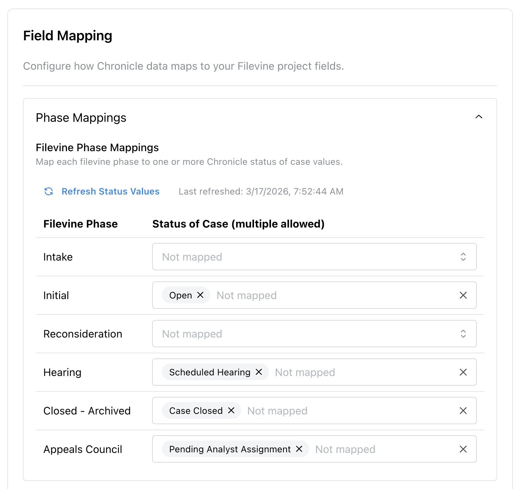 Filevine phase mappings