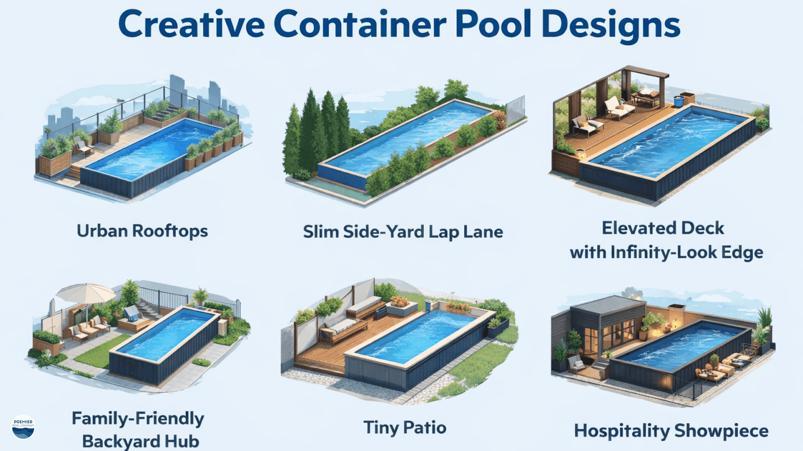 Six creative container pool integration ideas for rooftops patios and backyards