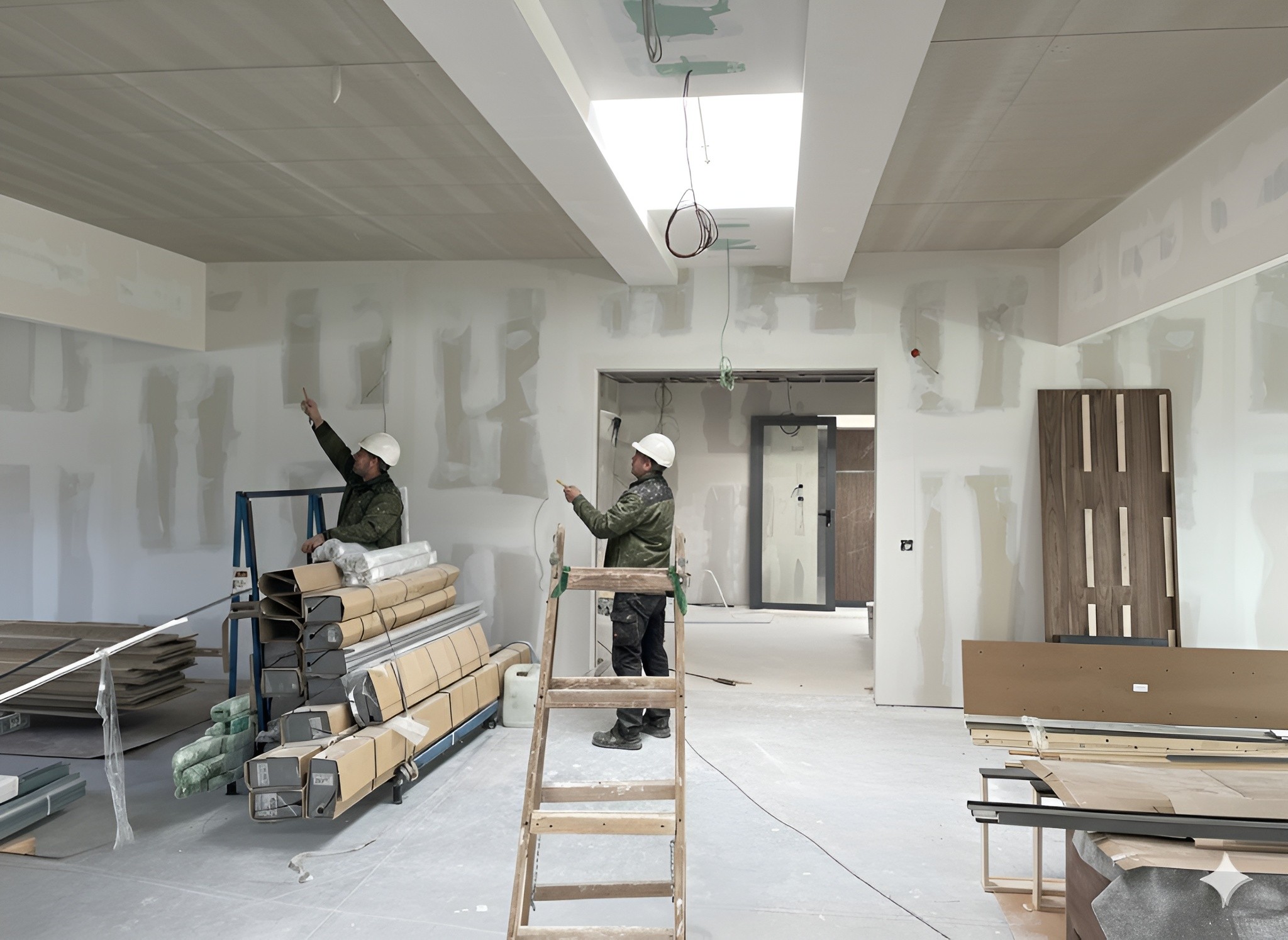 Trockenbauarbeiten in Wien – Handwerker beim Innenausbau eines modernen Wohnprojekts.