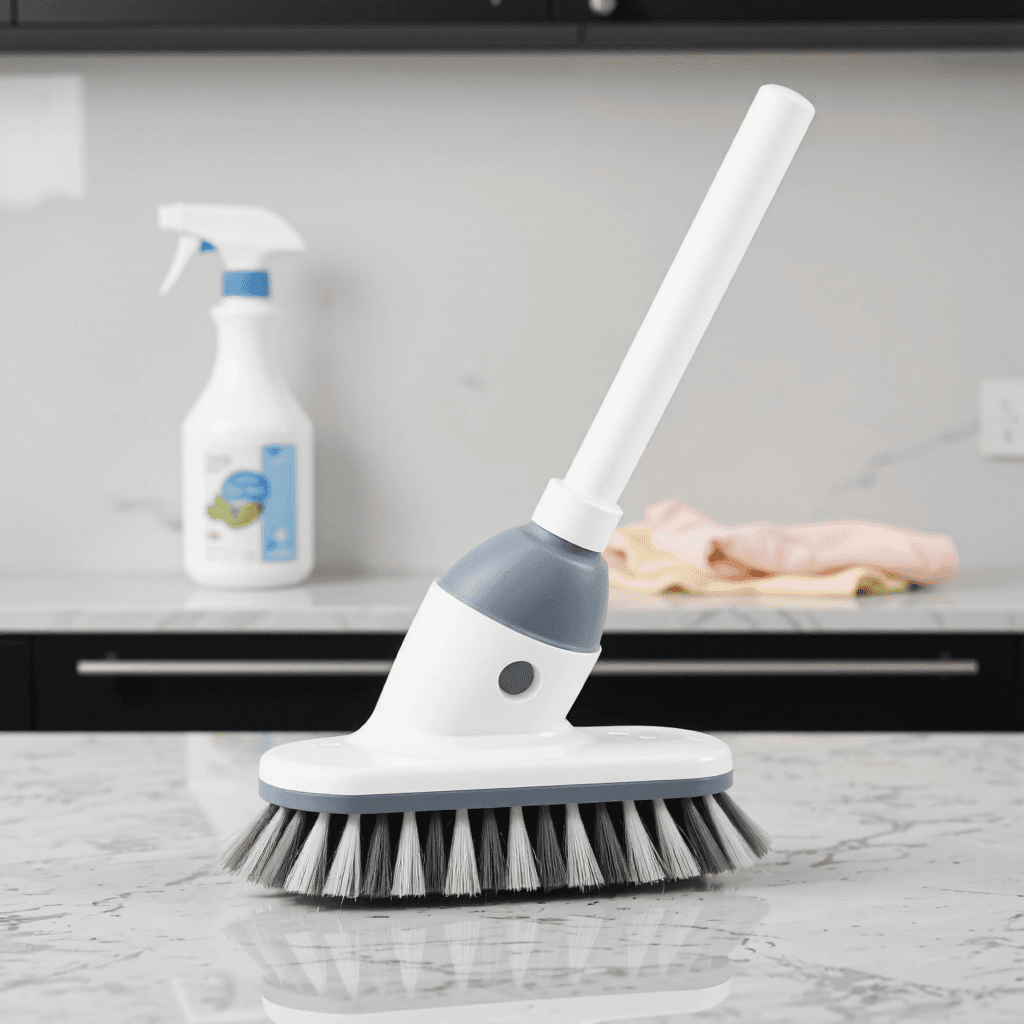 product photography of set of cleaning brushes with angled heads for scrubbing