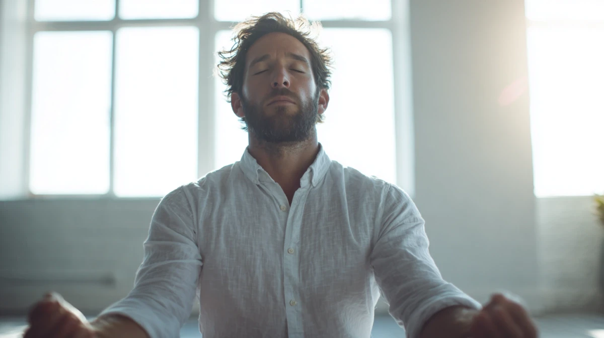 Man practicing breathwork in quiet indoor space