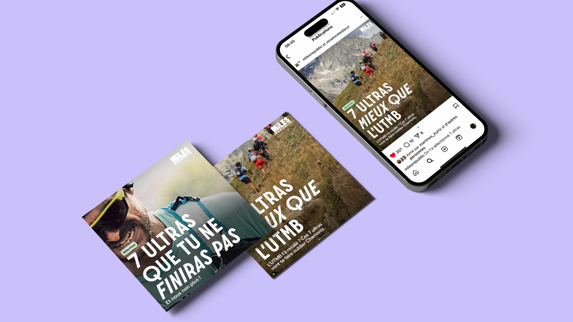 mockup de telephones avec des posts pour les reseaux sociaux pour miles republic