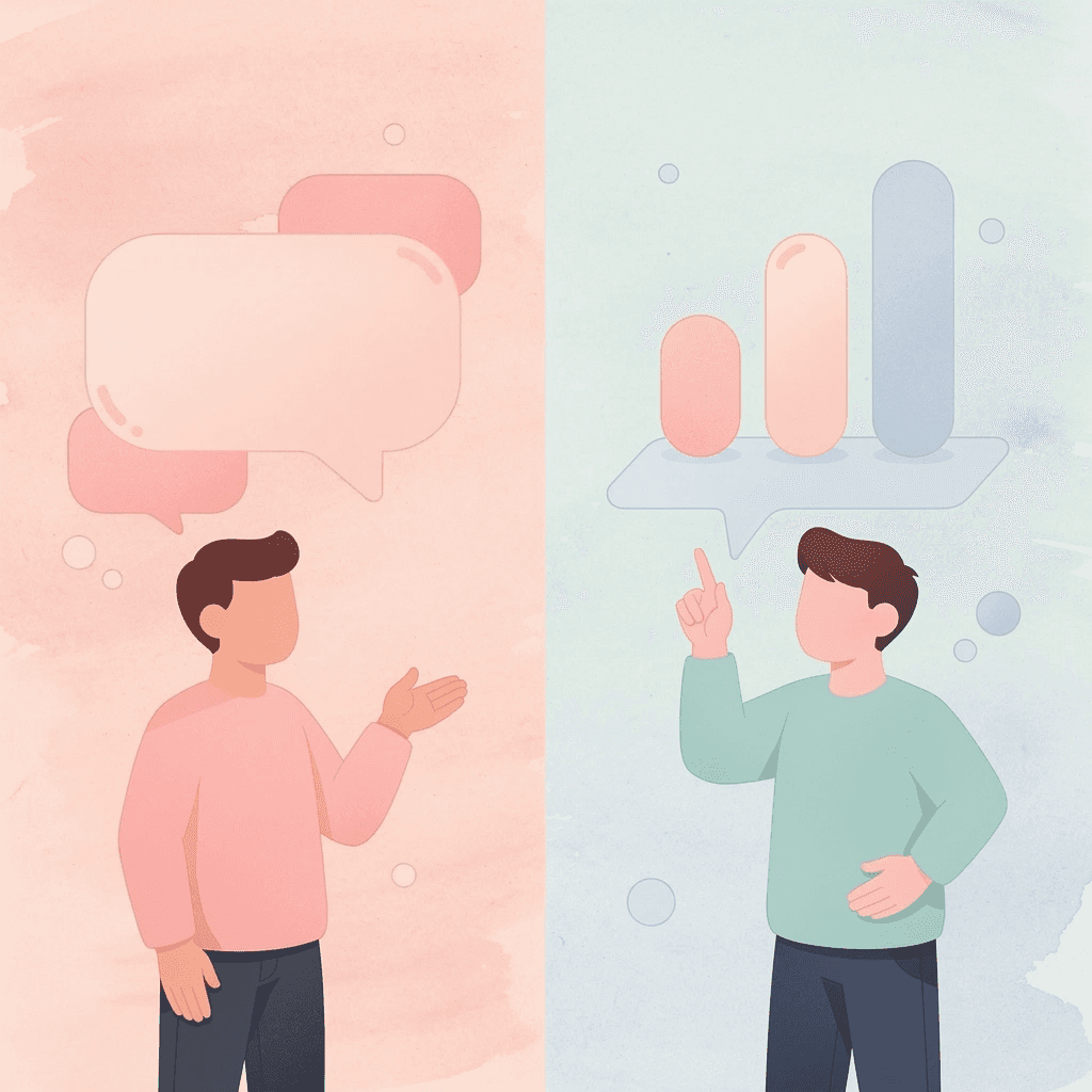 Split scene showing hesitation versus confident speaking