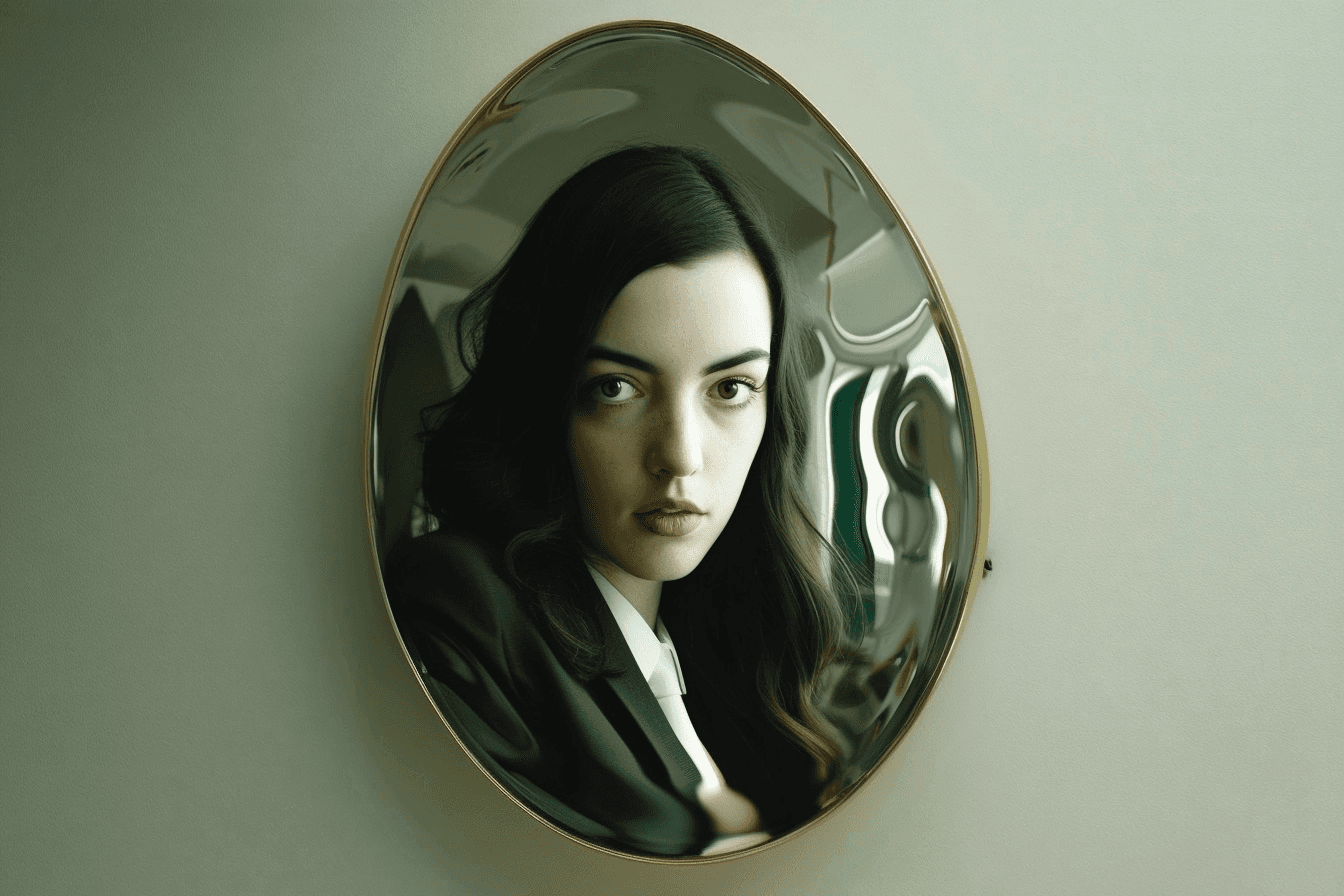 Cinque figure attraverso un pannello zigrinato, ritratte in diverse pose. La composizione esprime molteplicità di prospettive e ricerca di allineamento all’interno di un team.