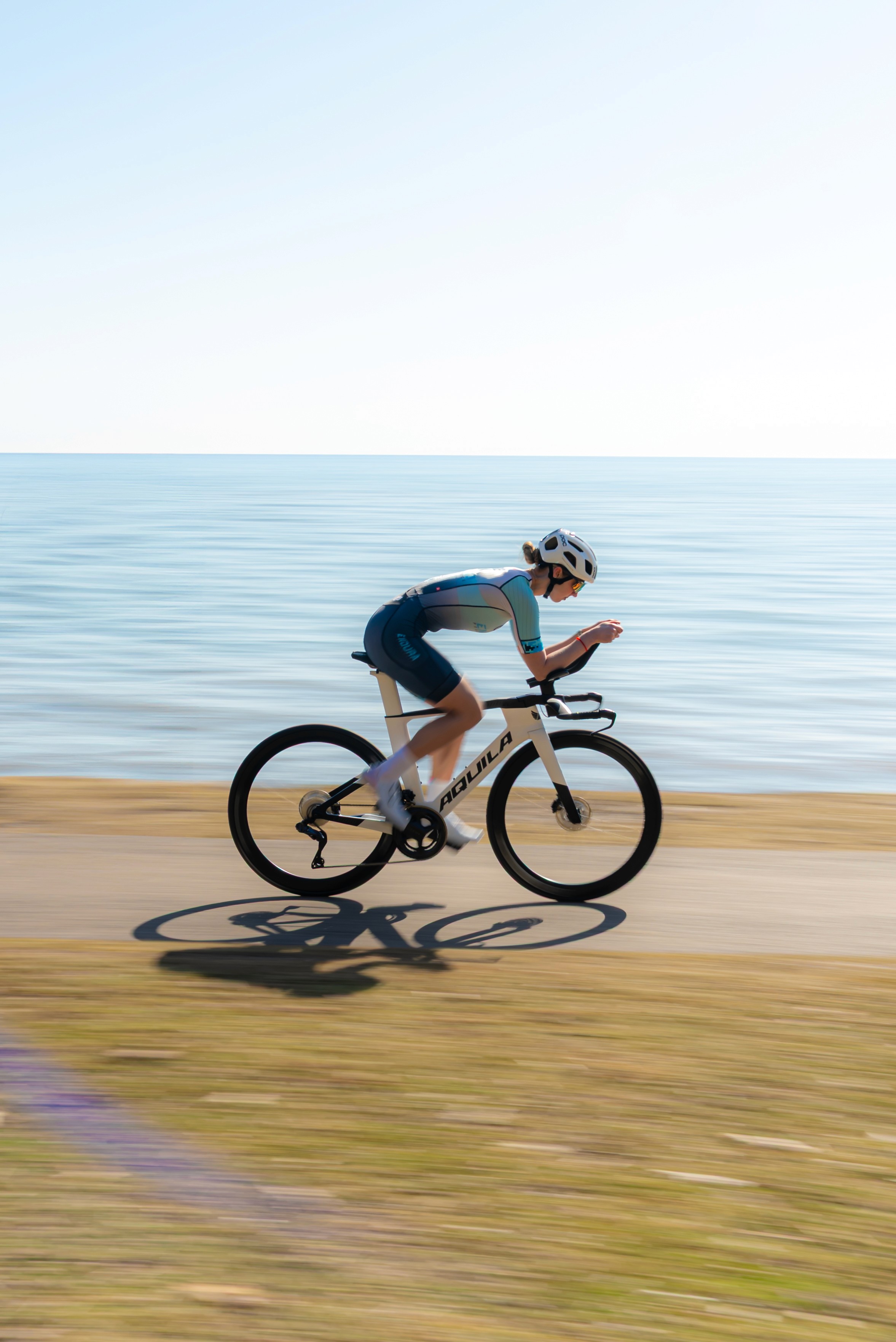 A runner with a blue sky in the background