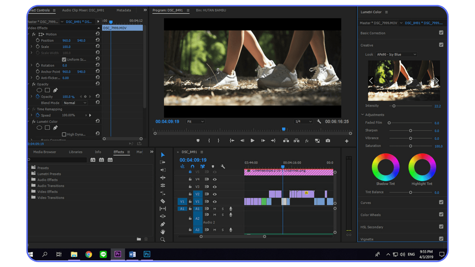 Creative LUT applied in Premiere Pro using Lumetri Color with intensity adjustments