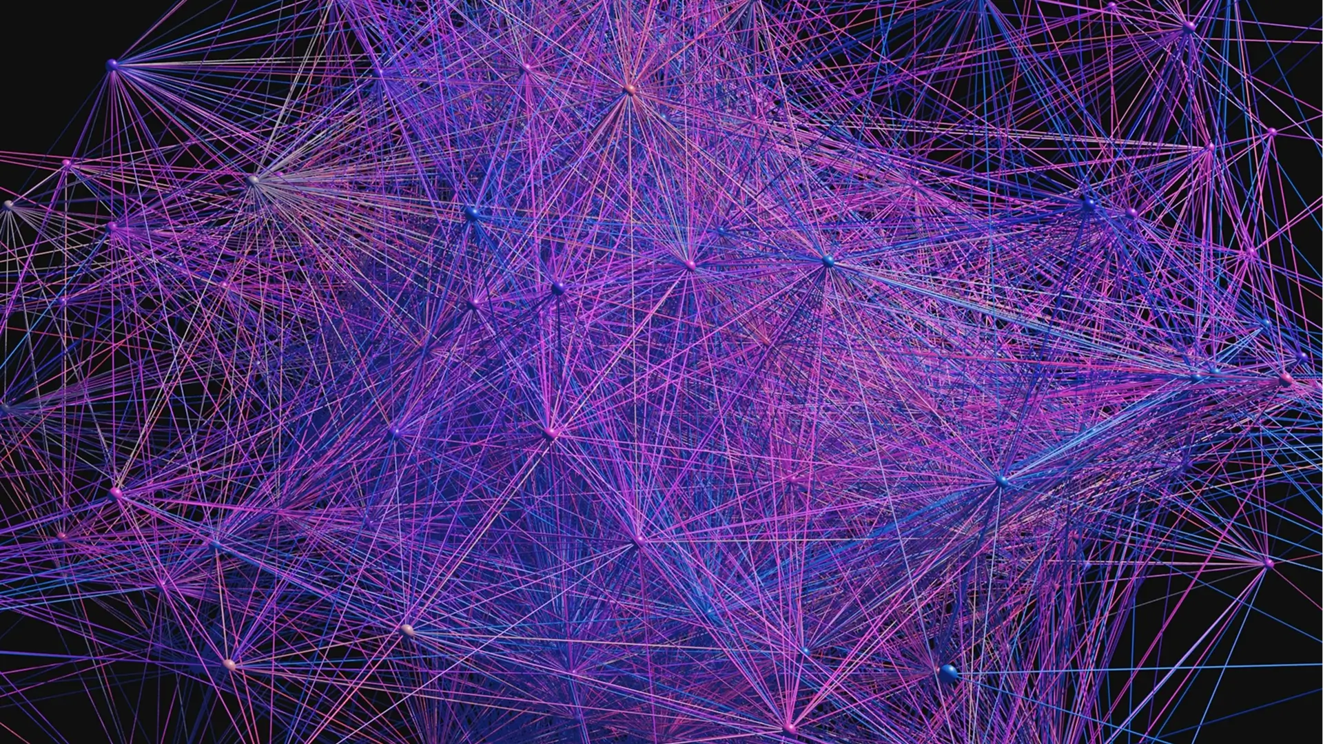 Dense network of coloured nodes connected by intersecting lines on a dark background.