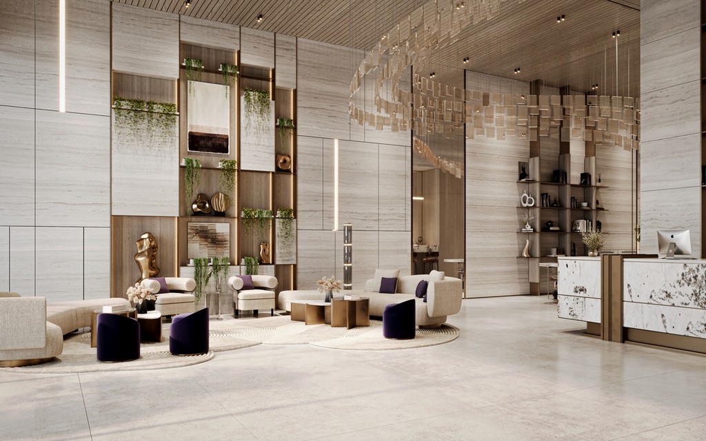 Modern lobby of Le Blanc by Imtiaz featuring a spacious reception area with contemporary design elements.