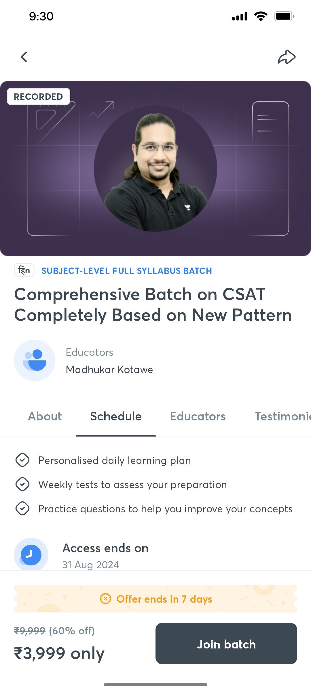 Unacademy Schedule Screen