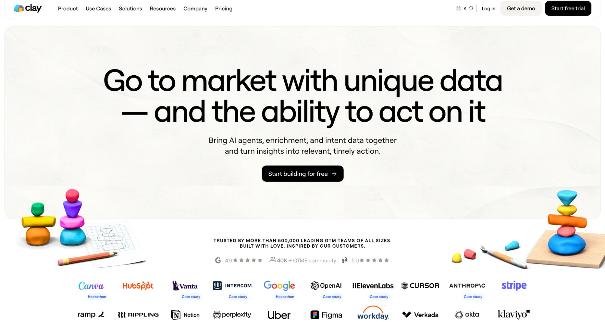 Clay homepage: data enrichment and sales automation platform
