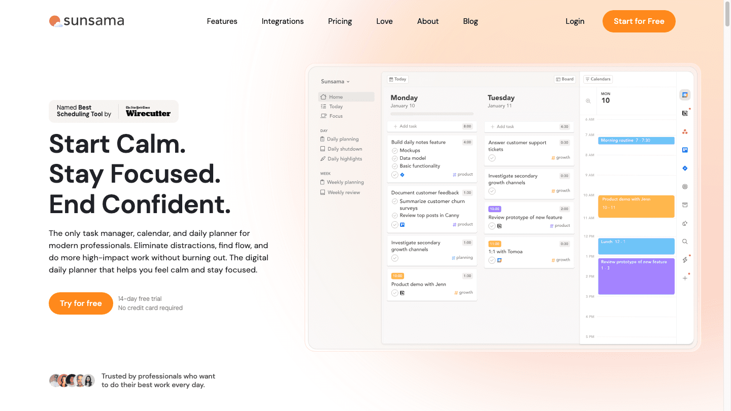 Sunsama daily planner website
