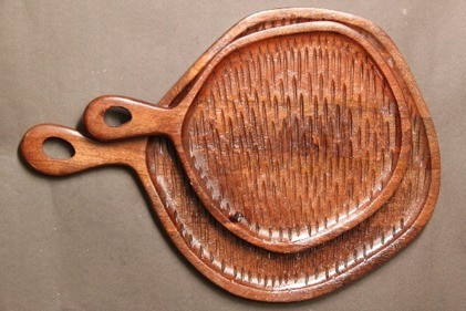 Handcrafted textured wooden serving boards with handle set of two