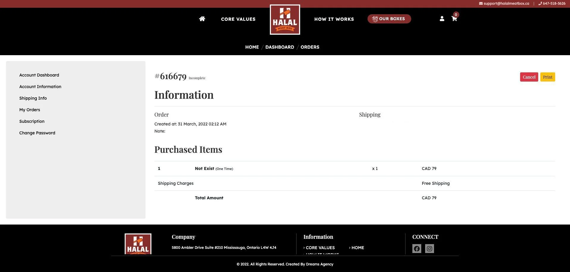 view order page for halal meat box website developed & designed by Dreams Agency Mississauga, Ontario
