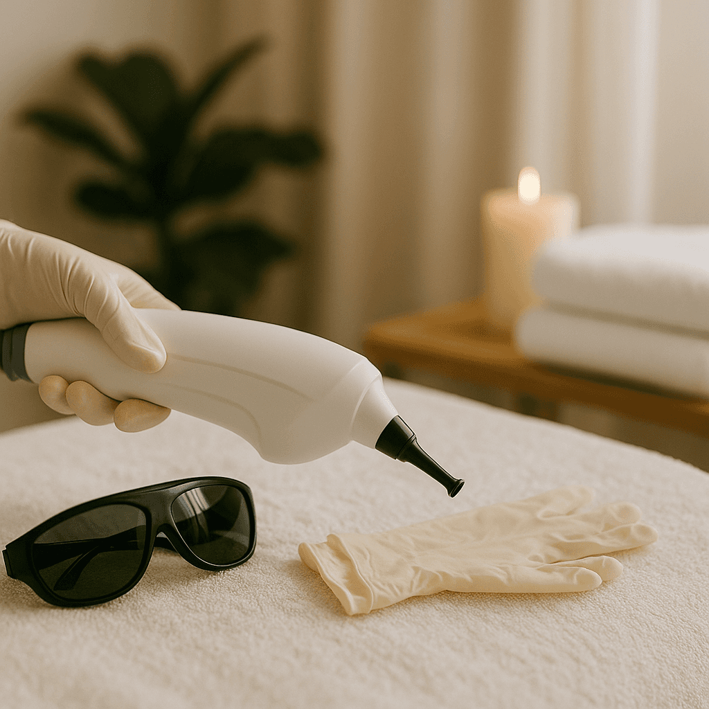 A woman lying down with a towel wrapped around her head, her face glowing with facial oil. She has a peaceful expression, enjoying a skincare treatment.