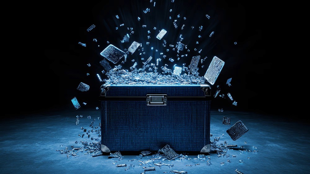 Red digital warning symbol glowing on a circuit board interface, representing active ransomware exploitation of the VMware ESXi CVE 2025 22225 vulnerability and hypervisor compromise.