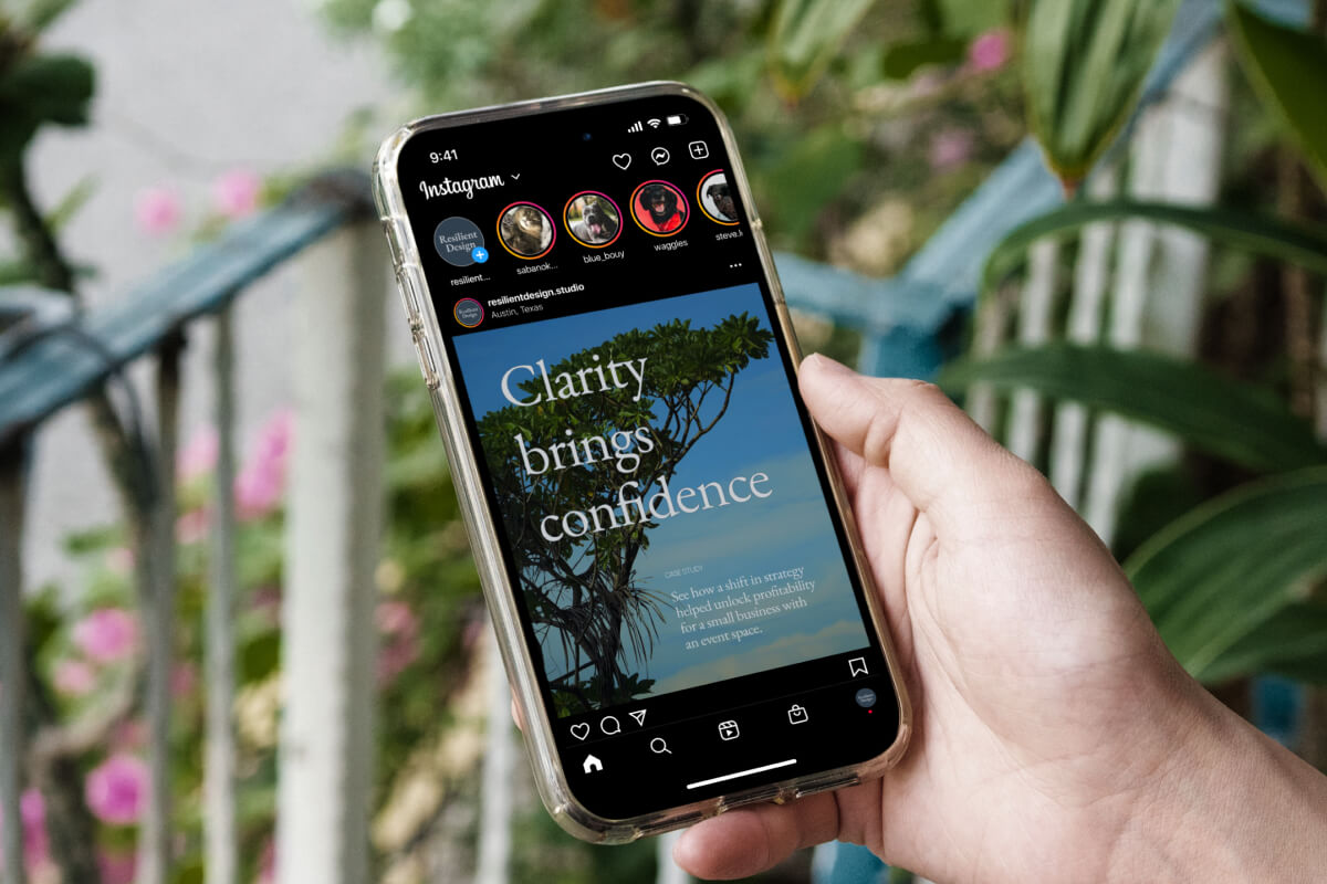 A mockup of a case study for an event space