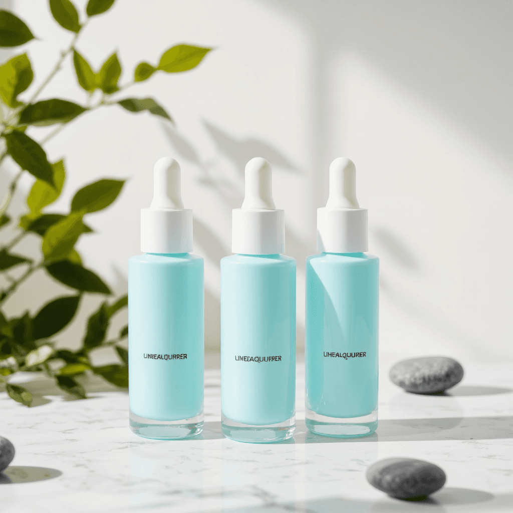 product photography of a set of skincare serums in dropper bottles