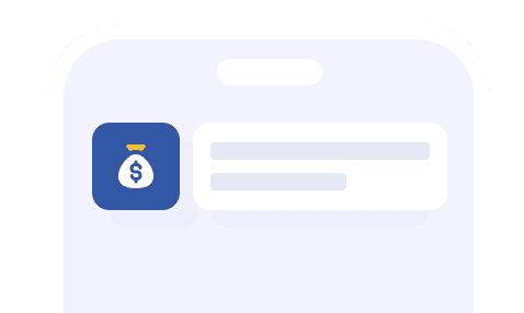 Uma tela de celular exibindo uma interface de usuário com um ícone azul e texto abaixo dele, provavelmente relacionado a finanças.