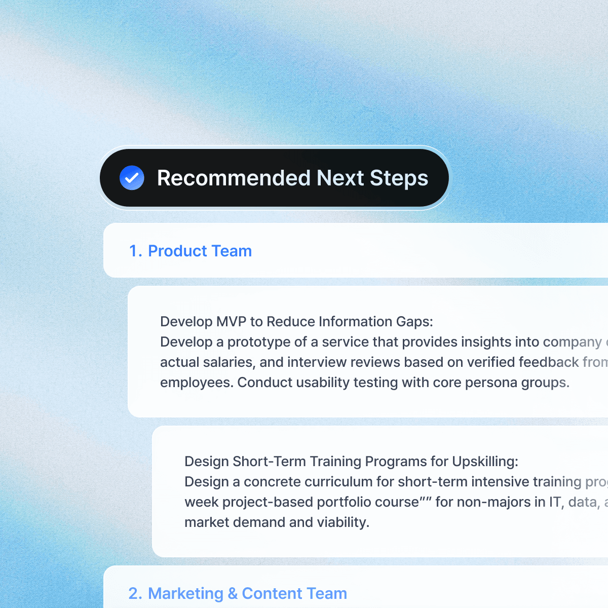 A screenshot of a chat interface with a text message displayed and user options at the top.