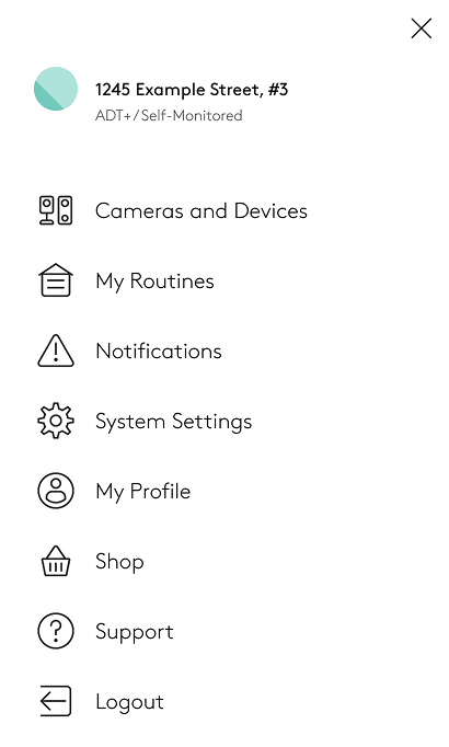 Image of main navigation menu of new ADT+ experience.