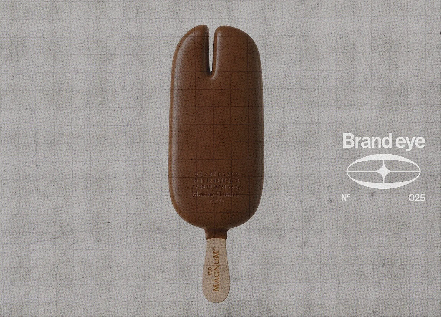 Brand Eye 025 graphic with a chocolate-coated Magnum ice cream on linen