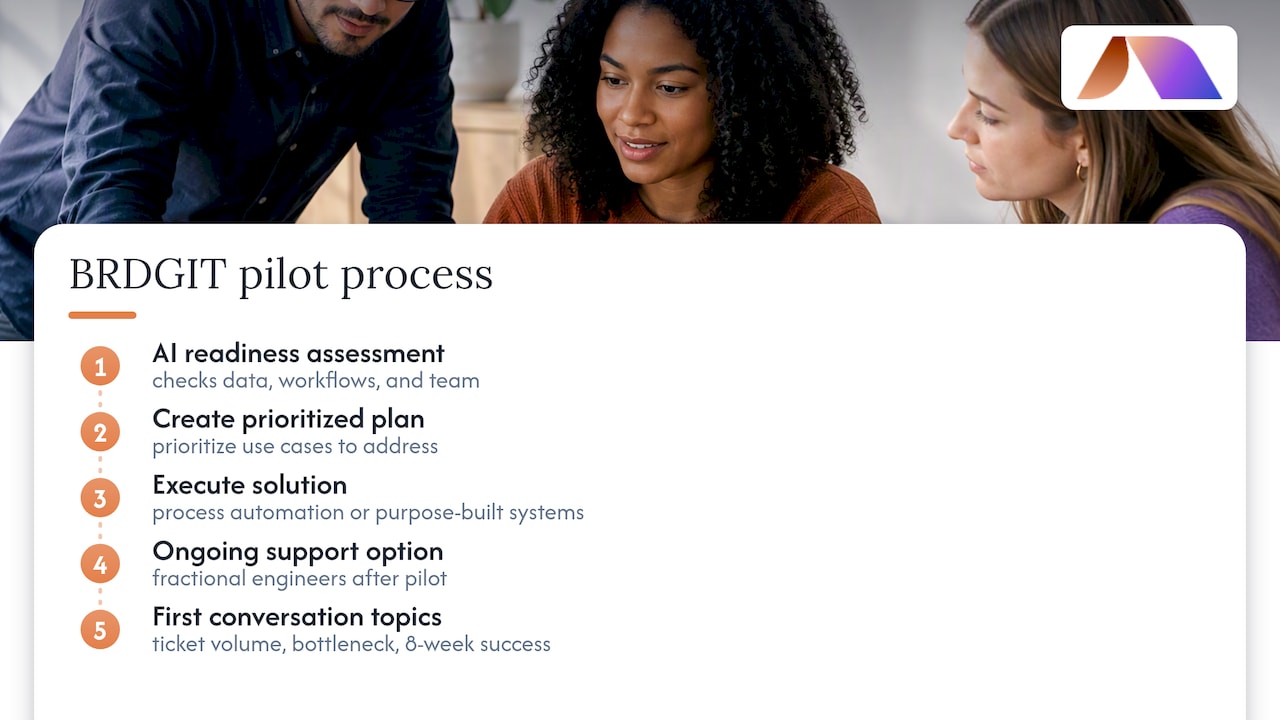 How BRDGIT runs pilots and supports teams — overview diagram