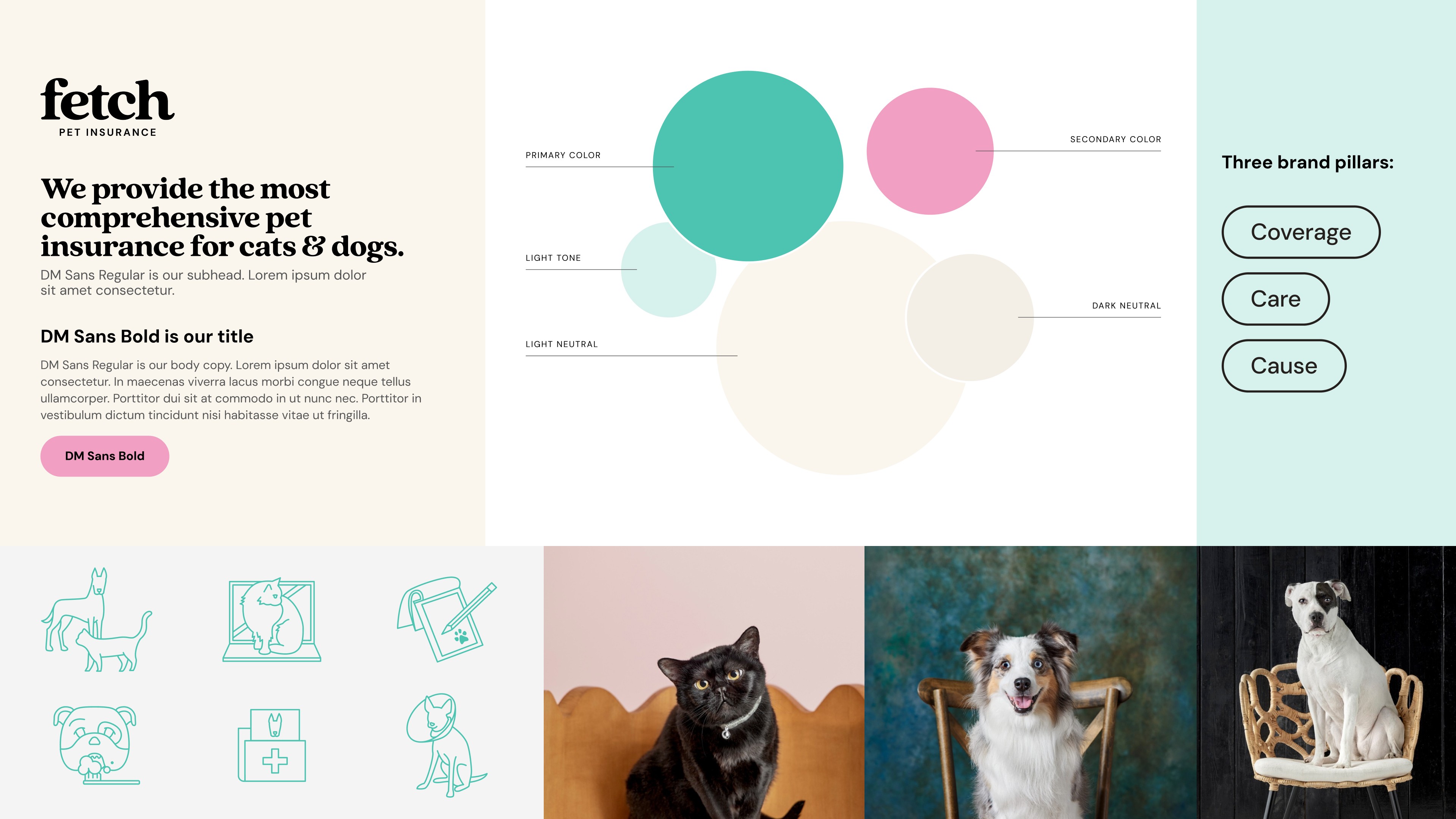 Previous Fetch Pet Insurance branding in a bento box layout.